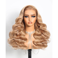 Megalook Hair 13X6 Body Wave Lace Front Wigs Human Hair Pre Plucked Milk Tea Ash Blonde Human Hair Wig 220% Density Upgrade Ear-To-Ear Hd Frontal Glueless Drawstring Wig 20 Inch