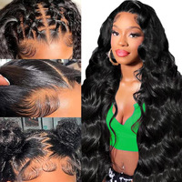 Wolfay 34 Inch 13X6 Hd Lace Front Wigs Human Hair Body Wave 13X6 Transparent Frontal Wigs Human Hair Pre Plucked Natural Hairline Body Wave Glueless Human Hair Wig For Women Daily Party Natural Black