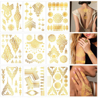 Konsait 9 Sheets Metallic Gold Temporary Tattoos For Women & Girls - Intricate Floral, Mandalas & Fine Designs For Parties, Cosplay, Festivals, Face & Body Art