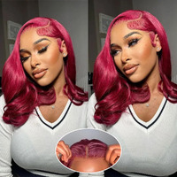 Jewhaut 99J Burgundy Lace Front Wigs Human Hair Glueless Wigs Human Hair Pre Plucked Pre Cut Body Wave Lace Front Wigs Human Hair 5  5 Closure Wigs Human Hair Wear And Go Glueless Wig 16 Inch