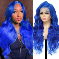 Shciyair 26 Inch Blue Human Hair Wig 200 Density 13X4 Body Wave Lace Front Wigs Human Hair Pre Plucked Blue Hd Lace Frontal Wigs For Women Color Wigs Human Hair