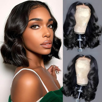 Bob Wig Human Hair Glueless Wigs Human Hair Pre Plucked Pre Cut Body Wave 5X5 Hd Transparent Closure Wigs 180% Density 100% Brazilian Virgin Hair Short Wigs For Black Women (8 Inch)