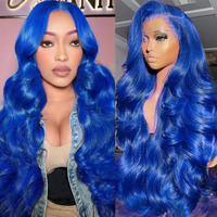Dorashion 36 Inch Blue 13X4 Lace Front Wigs Human Hair Glueless Dark Blue Colored Body Wave Lace Front Wigs With Baby Hair Pre Plucked 180 Density Hd Transparent Lace Frontal Wigs For Women