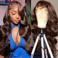 Jewhaut 13X6 Chocolate Brown Lace Front Wig Human Hair Hd Transparent Body Wave Lace Front Wigs Human Hair Pre Plucked 200 Density Glueless Frontal Brown Wig Human Hair 24 Inch