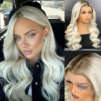 Balayage Highlight Ombre Platinum Blonde Lace Front Wigs Human Hair Body Wave Pre Plucked 180 Density Platinum Blonde Human Hair 13  4 Front Wigs Glueless Lace Front Wig For Women ( Body Wave, 20 Inch)