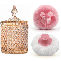 Luxury 4.2 Inch Glass Powder Container With 2 Plush Puffs|Non-Sealed Refillable Organizer For Body Powder&Makeup|Setting Powder Applicator W/Loose Powder Storage(Pointed Cylinder-Amber-Large)