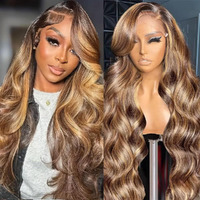 Honey Blonde Ombre Lace Front Wig Human Hair 22 Inch Highlight 13X4 Body Wave Lace Front Wigs Human Hair Pre Plucked With Baby Hair 180% Density 4/27 Colored Frontal Wigs Human Hair For Women