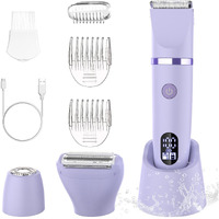 Zivelier 3-In-1 Electric Razor Ipx7 Waterproof Bikini Trimmer Wet & Dry Use Painless Personal Trimmer Groomer For Ladies Face Body Legs Bikini Public Hairs Electric Lady Shaver With Replaceable Heads