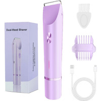 2-In-1 Bikini Trimmer And Shaver Kit For Women, Electric Body Hair Trimmer Facial Hair Removal Cordless Bikini Shaver Razor For Face Lip Chin Pubic Underarm Legs, Purple