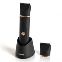 Olov Electric Body Hair Trimmer For Men - Wet/Dry Body Shaver Groomer With 2 Repalcement Ceramic Blade, Usb Recharge Dock & Nosetrimmer Head, Waterproof Male Hygiene Razor