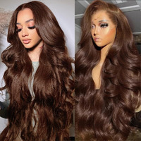 Aolvoblees 28 Inch Chocolate Brown Body Wave Human Hair Wig 250% Density 13X4 Hd Lace Front Brown Frontal Glueless Colored Wigs Human Pre Plucked With Baby Hair For Black Women
