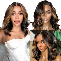 Bob Wig Human Hair Highlight Ombre 13X6 Body Wave Hd Lace Frontal Wigs Human Hair 1B/30 Glueless Wigs Human Hair Pre Plucked With Baby Hair 200 Density 12A Short Bob Wigs For Black Women 14 Inch