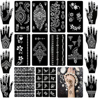 Koogel 18 Sheets Henna Tattoo Stencils, Temporary Flower Patterns Glitter Airbrush Tattoo Kits Arabian Stickers For Women And Girls Face Hand Paint Body Art