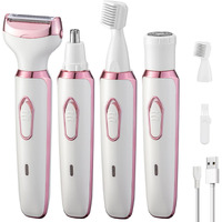 Electric Razors Shaver For Women Painless 4 In1 Women Shaver Cordless Rechargeable Facial Eyebrow Razors & Nose Hair Trimmer Lips Body Bikini Trimmer For Womens Grooming Kit 3028 White