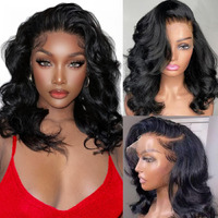 Aolisox 16 Inch Bob Wig Human Hair 13X6 Body Wave Lace Front Wigs Human Hair Pre Plucked 200 Density Hd Lace Frontal Wigs Human Hair For Women Glueless Wigs Human Hair With Baby Hair Natural Black