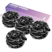 Loofah Sponge, 4 Pack Large Size Loofah 75G/Pcs, Bath Shower Loofah For Men, Women, Shower Pouf With Soft Mesh For Exfoliating Body, Black