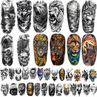 77 Sheets Forest Animals Temporary Tattoo For Women Men, 17 Sheets Half Arm Large Lion Tiger Wolf Fake Tattoos, 60 Sheets Black Skull Owl Bear Tiny For Adult Kids Body Tattoos Stickers Realistic