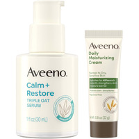 Aveeno Skin-Care Bundle For Sensitive Skin, Calm + Restore Triple Oat Hydrating Face Serum, 1 Fl. Oz, & Trial Size Daily Moisturizing Cream + Prebiotic Oat, 0.5 Oz, Fragrance Free, Two Items