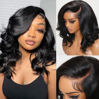 Unice 10 Inch Light Yaki Loose Body Wave Bob Wig Human Hair With Below Out Bangs 13X4 Hd Lace Front Glueless Wigs Human Hair Pre Plucked Pre Cut Lace Bleached Knots Ready To Wear Black Color