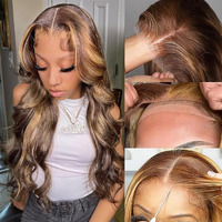 Umegirl 28 Inch Wear And Go Glueless Wigs Human Hair Pre Plucked Pre Cut 5X5 Hd Lace Closure Wigs Human Hair Body Wave Wig P4/27 Honey Blonde Ombre Highlight Lace Front Wig 180% Density