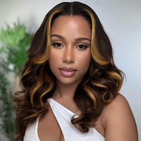 Tinashe Human Hair Wig Glueless Face-Framing Curtain Bangs Loose Body Wave 6  5 Hd Lace Front Bob Highlight Blonde Closure Wigs Human Hair Pre Cut Bleached Knots Wigs For Black Women Haircuts 16 Inches