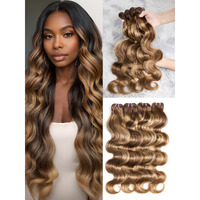 Popvibes Body Wave Brown Bundles Human Hair Ombre Human Hair Extensions Highlight Brazilian Virgin Unprocessed Human Hair 4 Bundles 16 18 20 22 Inch