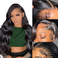 24 Inch 13X6 Lace Front Wigs Human Hair 200% Density Real Human Hair Wig Body Wave Hd Lace Frontal Wigs Pre Plucked Transparent Lace Natural Black For Women