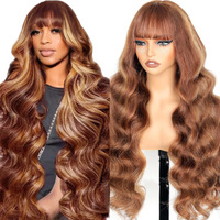 Ruiyu Ombre Highlight Human Hair Wig With Bangs 2X4 Hd Lace Front Closure Body Wave Wear And Go Glueless Highlights 4/27 Honey Blonde Brown Colored 100% Human Hair Wigs For Black Women 24 Inch