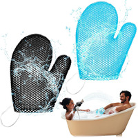 Karenhi 2 Pcs Honeycomb Exfoliating Glove Bath Mitt Body Spa Scrubber, Honeycomb Exfoliator Glove For Body Shower, Scrubber Sponge Shower Loofah, Quick Drying(Blue,Black)