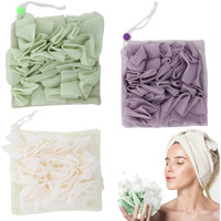3 Pcs Soap Bar Loofah, 2 In 1 Bar Soap Loofah Pouch, Washcloth Leefah Combo With Drawstring, Leefah Cloth For Body Wash Cleansing And Smooth Skin(Purple, Green, White)