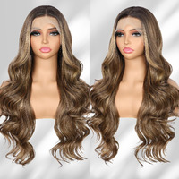 Babehers Highlight Brown Lace Front Wig For Women 13X4 Body Wave Synthetic Wigs Pre-Plucked Long Wavy 150% Density Heat Resistant Hair 26 Inch Daily Party Use