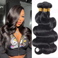 12A Human Hair Bundles Body Wave 14 16 18 Inch Natural Black 100% Real Human Hair Extensions 3 Packs For Women