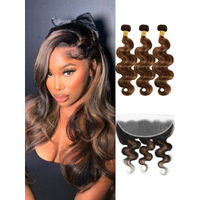 Anmetan Fb30 Brown Highlight Human Hair Bundles With Frontal 22 24 26+20 In, Body Wave 3 Bundles And 13X4 Hd Transparent Lace Frontal Ear To Ear 12A Remy Hair Ombre Honey Blonde Color Black And Brown