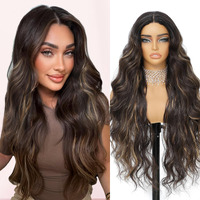 Xchjh 30 Inch Highlight Brown Synthetic Lace Front Wig Long Body Wave Synthetic Wig 4X1 Pre Plucked Natural Hairline Glueless Wigs For Women Beginner Friendly Heat Resistant Fiber Daily Party Use