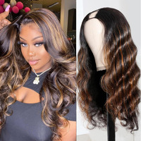 V Part Wig Human Hair Body Wave #1B/30 Color Upgrade U Part Human Hair Wig With Clips Brazilian V Part Wigs For Black Women Glueless Beginner Friendly Body Wave 18Inch