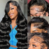 Ailwelia 13X6 Body Wave Lace Front Wigs Human Hair 200 Density Hd Transparent Lace Front Glueless Plucked Frontal Wigs 13X6 For Black Women With Baby Hair Natural Color 28 Inch