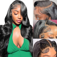 Muzojet Glueless Wigs Human Hair Pre Plucked Human Hair Wigs For Black Women Hd Body Wave Lace Front Wigs Human Hair 180 Density 13X6 Lace Front Wigs Human Hair Pre Plucked 10A Long Black Wig 22 Inch
