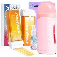 Roll On Wax Kit For Hair Removal - Easy Use Wax Roller Kit With 6 Weeks Smooth Skin,Beginner-Friendly Waxing Kit For Woman & Man,Use On Larger Areas Of The Body,With 50 Pcs Strips And 2 Rollers(Honey)
