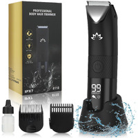 Qreeyx Manscape Trimmer For Men - Electric Body Hair Trimmer With Light, Ipx7 Waterproof Electric Razor For Balls/Pubic/Groin/Legs/Chest Hair Removal, Lightweight With Led Display, Gifts For Him Dad