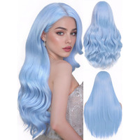 Hanne Light Blue Wig For Women 26 Inch Synthetic Wig Heat Resistant Long Body Wavy Blue Wigs For Women (Light Blue)