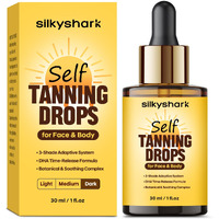 Silkyshark Facial Self Tanning Drops (1 Fl Oz), Tanning Drops For Face & Body, Gradual Bronzing Effect, Lightweight Tanner For Sensitive Skin, Natural Sun-Kissed Glow, Dark Shade