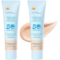 Tinted Sunscreen For Face Spf 50, 2 Pcs Defense Spf 50 Face Sunscreen Lotion With Hyaluronic Acid, Sun Essence Faces Sunscreens, Hydrating, Moisturizing, Uv Defense, Travel Size (Medium Color)