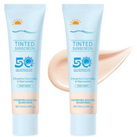 Tinted Sunscreen For Face Spf 50, 2 Pcs Defense Spf 50 Face Sunscreen Lotion With Hyaluronic Acid, Sun Essence Faces Sunscreens, Hydrating, Moisturizing, Uv Defense, Travel Size (Light Color)