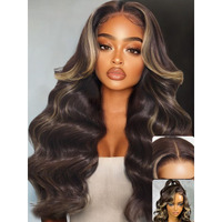 Unice Chocolate Brown With Blonde 7X5 Lace Front Wigs Human Hair Body Wave With Face Framing Bangs Pre Everything Bye Bye Knots Glueless Wig Human Hair Pre Plucked Pre Cut Natural Hairline 16 Inch