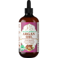 Pomberries Organic Moroccan Argan Oil - 100% Pure Cold-Pressed Virgin Oil For Hair, Skin, Face, Scalp & Body - Natural Moisturizer, Argan Hair Treatment, Glass Bottle - 4 Fl Oz
