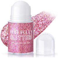 Hosaily Roll-On Holographic Body Glitter Gel For Face Hair, Chameleon Color Changing Glitter Gel Under Light, Chunky Mermaid Sequins Festival Party Rave Accessories Shimmer Makeup (20# Pink)