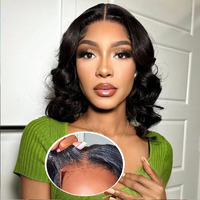 Blockice Glueless Wigs Human Hair Bob Wig Human Hair For Black Women Wear And Go Body Wave Lace Front Wigs Pre Plucked Upgraded No Glue Needed Pre Cut 4X4 Lace Closure Wigs For Beginners 10 Inch