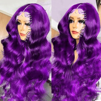 Jpikaqiu Purple Synthetic Lace Front Wig 24 Inch Long Body Wave Violet Lace Front Synthetic Wig Pre Plucked Hairline Glueless Heat Resistant Fiber Hair Wig For Fashion Women