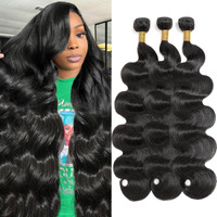 Selina Brazilian Body Wave 3 Bundles Human Hair 16 18 20 Inch Virgin Hair 300G Full Head Set Remy Hair Unprocessed Human Hair Weave Natural Black Color