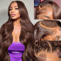 Sathen 32 Inch Chocolate Brown Body Wave Lace Front Wigs Human Hair 13X6 Hd Lace Frontal Wigs Human Hair Pre Plucked With Baby Hair 180 Density Brown Body Wave Full Frontal Wig 13X6 For Women